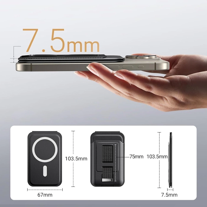 Portfel magnetyczny z funkcją podstawki i uchwytu do iPhone MagSafe, Ugreen LP836, skórzany (czarny)