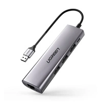 Ugreen wielofunkcyjny HUB 3x USB 3.2 Gen 1 (SuperSpeed USB 5 Gbps) / karta sieciowa RJ45 Ethernet 1000 Mbps Gigabit szary (60812 CM266)