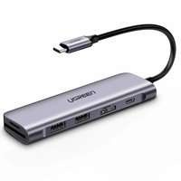 Ugreen 6w1 wielofunkcyjny HUB USB Typ C - 2x USB 3.2 Gen 1 / USB Typ C Power Delivery 100 W / HDMI 4K / czytnik kart SD i micro SD (TF) szary (CM195 70411)