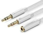 Rozdzielacz Audio UGREEN Kabel AUX Mini Jack 3,5 mm Do Słuchawek Z Mikrofonem 28cm Biały Biały 20897