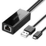 Karta sieciowa Ugreen 30985 zewnętrzna do Chromecast ze złączami micro USB / USB-A 100Mb/s 1m - czarna